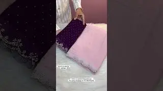 Babypink chiffon saree with jarkhand hand stone work & scalloped border pairs contrast blouse