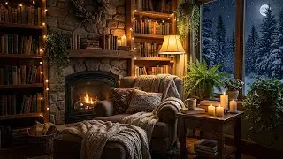 Cozy Home Library at Night 🔥 Fireplace Sounds Only for Reading & Sleep
