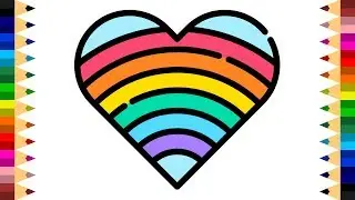 Draw and Color Rainbow Heart Coloring Page and Learn Colors for Kids