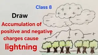 Draw lightning class 8, Draw  accumulation of positive and negative charges cause lightning class 8.