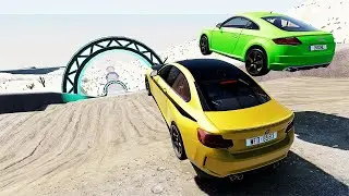 Cars VS Speed Test With Downhill Bumpy Road - Lava Ramp  BeamNG Drive