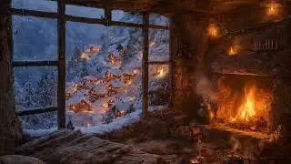 Fireplace, view, snow, crackling fire. Watch before bedtime. Full HD 
