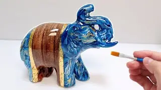 Elephant Statue &ndash; Wood + PLA Hybrid with Swirl Paint and Gold Stripes