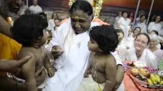 Amma feeding two babies & playing