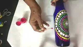Easy Dot Painting on Glass Bottle|Mandala Bottle Art|Without Tools using buds toothpick pencil