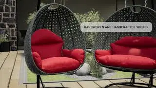 2 Person Hanging Wicker Swing Egg Chair with Stand and Cushion for Outdoor Patio Garden