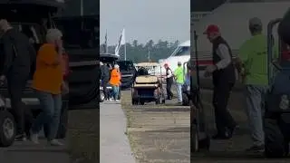 Roger Penske Steps Off Plane in Talladega