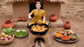 Miniature Village Cooking ASMR | Tiny Doll Making Crispy Aloo Snacks | Relaxing Rural Kitchen