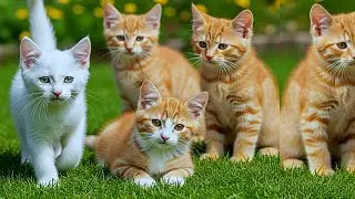 Beautiful Sweet Cats & kittens Running and Playing on Green Grass