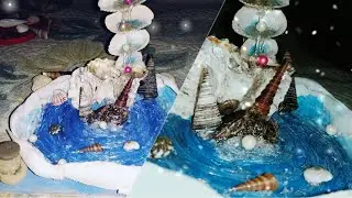 DIY seashell fountain |waterfall fountain making from hot glustick gun |DIY water fountain at home
