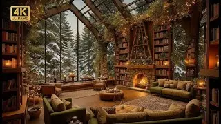 Smooth Jazz with Snowforest Reading Sanctuary | Winter Library Ambience & Snowfall for Book Lovers