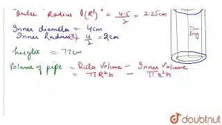 A piece of metal pipe is 77 cm long, the inside diameter of a cross-section is 4 cm and the outs...