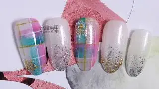 【Watch nail Recommended-853th phase】Brushing Dyeing Grid Pattern【窝趣美甲推荐-第853期】刷染格纹.mp4