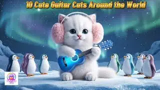 10 Cute Guitar Cats Around the World 🌎🎸 | Pastel Jazz & Pop Adventure!