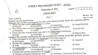 12th English 1st revision Question Paper 2025 || important questions 