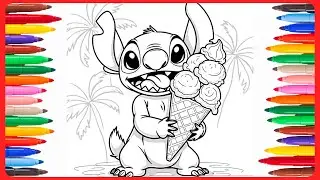 Coloriage Stitch Gourmand 🍦 | Dessin Kawaii de Stitch avec une Glace !