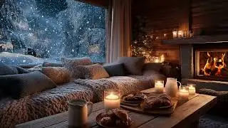 Serene Winter Cabin Ambience Surrounded by Snow Wind, Cozy Fireplace Sounds and Peaceful