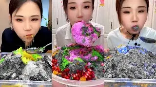 ASMR YY BLACK JEWELRY ON TOP ICE EATING WITH MATCHA AND MILK POWDER 