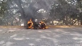 BIKE CAUGHT FIRE DUE TO EXTREME HOT SUMMER