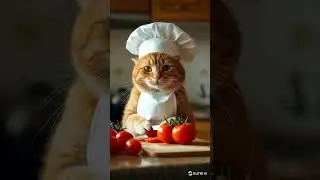 Fluffy Cat Chef Cutting Tomatoes-AI Magic!