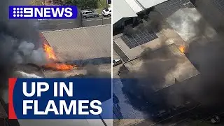 Workers forced to evacuate after fire erupts at Sydney service station | 9 News Australia