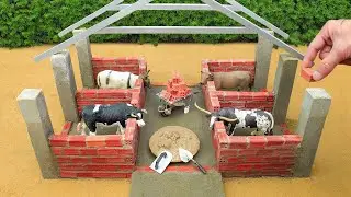 Lightning strike Cow shed on fire diy mini Cow shed making