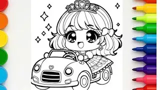 Draw Cute Chibi Princess Driving Car and Mermaid Mushroom House 