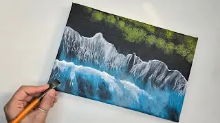 How to paint black beach with acrylic color/easy painting 