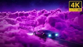 4K Neon Road Dream &bull; Car Driving Through Purple & Pink Clouds (10 Hours Relax & Sleep Loop)