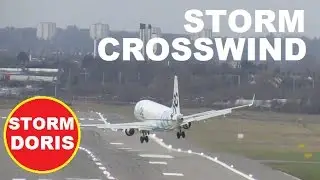✅STORM DORIS flybe Jet Airplane Extreme Bad Crosswind Plane Landing