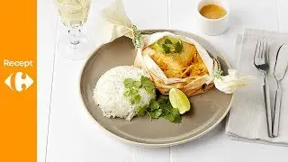 Papillot van koolvishaasje met wittekool en rode curry