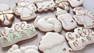 Baby cookies with royal icing for a baby shower, gender party or newborn
