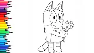 Bluey Holding Flower Drawing, Painting & Colouring for Kids and Toddlers_ Kids Art | Bluey
