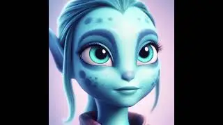 A 12 year old alien girl with blue skin turquoise turquoise features in Pixar style