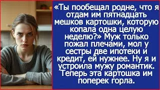 Ты пообещал родне, что я отдам им пятнадцать мешков картошки, которую копала одна целую неделю?