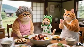 Mama cat and his grandmother cooking food 🥝🥝\ best cartoon video 🤣🤣