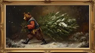 Moody Christmas Bear in Gold Frame | Old Money Holiday TV Art Screensaver @99for1TVart 