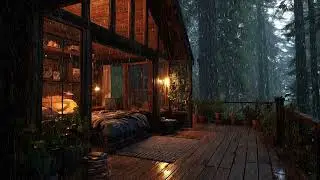 Relaxing Cozy Cabin 🌧️ Heavy Rain Sounds & Hanging Light for Deep Sleep