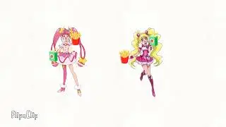 Cure Peach And Cure Star Drink Juice and eat fries