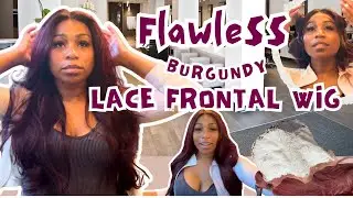 How I Install My Burgundy ( 99J ) Lace Frontal Wig | Salon Beginner Friendly