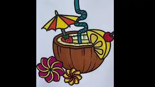 🌴ASMR coloring a tropical coconut drink🥥🍹🏝️🏖️🍋🌴