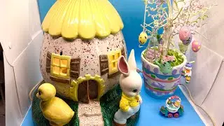Vintage Kitsch 1970s Easter Bunny House Carlton Cards Tree & 1990s Hallmark Ornaments