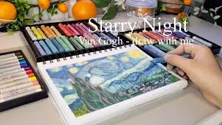 Van Gogh's starry night cosy colour study ⭐️ Oil pastel draw with me