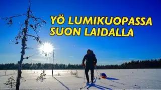 Yö lumikuopassa suon laidalla