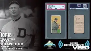 Lot 18 Sam Crawford T206 Drum Back card in our Winter 2026 Rarities Auction.
