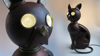 Steampunk Cat Light Sculptures: Assemblage Art