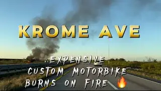 Krome Ave, MIAMI - Expensive custom motorbike burns on fire