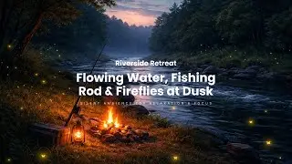 Riverside Flowing Water Fishing Rod & Fireflies at Dusk Silent Ambience for Relaxation & Focus