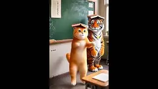 Back to school with kitty and tiger! #shorts #cats #tiger #funny #animals #cute #school