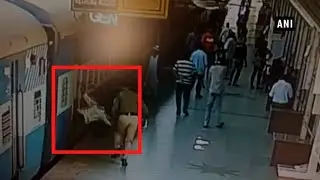 Watch: Man slips from train, RPF personnel saves him